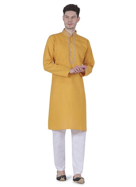 Mustard Colour Outluk Vol 64 Fancy Festive Wear Cotton Kurta Pajama Mens Collection 64003